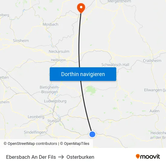 Ebersbach An Der Fils to Osterburken map
