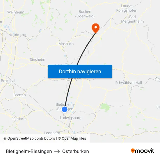 Bietigheim-Bissingen to Osterburken map
