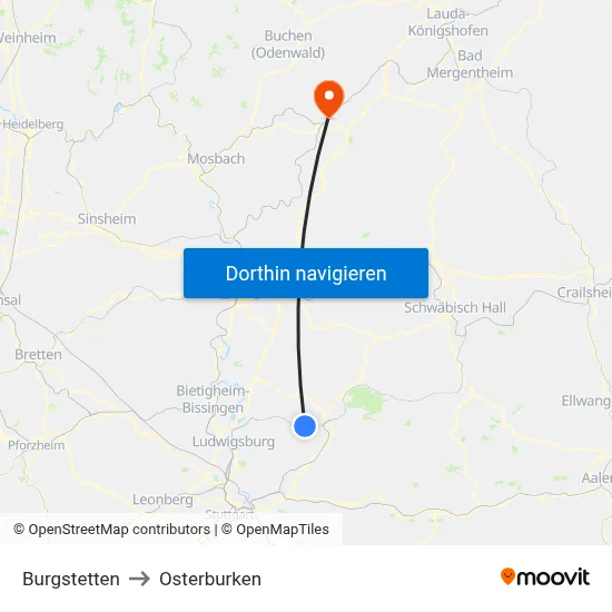 Burgstetten to Osterburken map