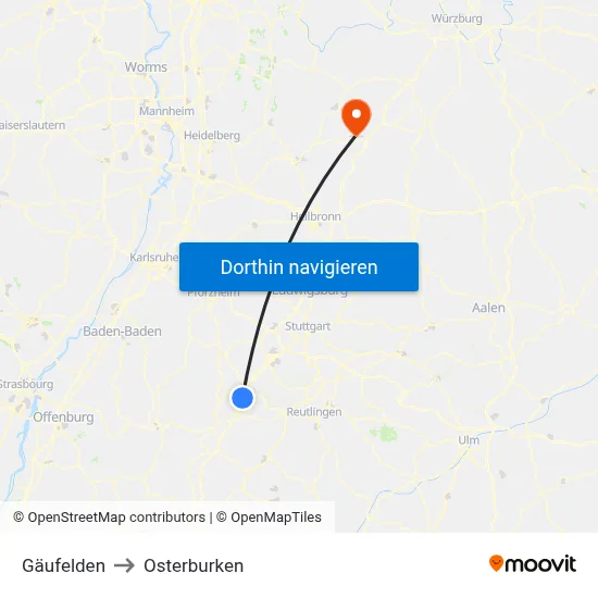 Gäufelden to Osterburken map