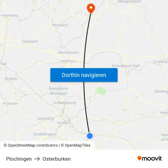 Plochingen to Osterburken map