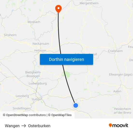 Wangen to Osterburken map