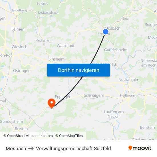 Mosbach to Verwaltungsgemeinschaft Sulzfeld map