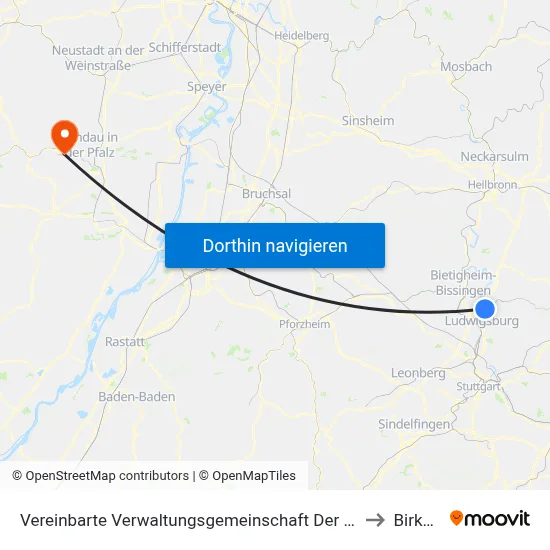 Vereinbarte Verwaltungsgemeinschaft Der Stadt Freiberg am Neckar to Birkweiler map