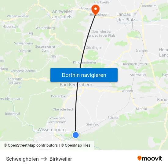 Schweighofen to Birkweiler map