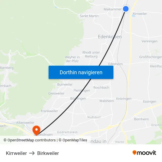 Kirrweiler to Birkweiler map