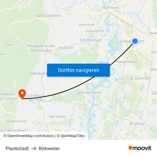Plankstadt to Birkweiler map