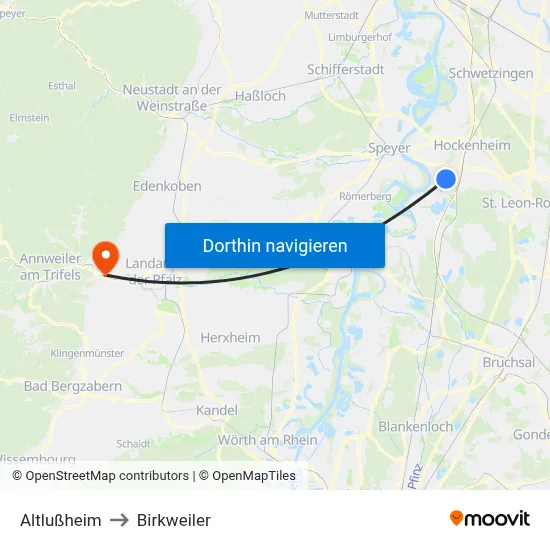 Altlußheim to Birkweiler map