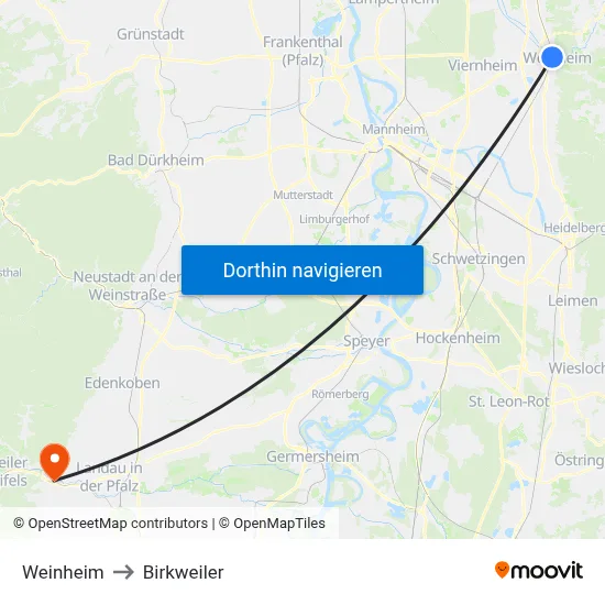 Weinheim to Birkweiler map