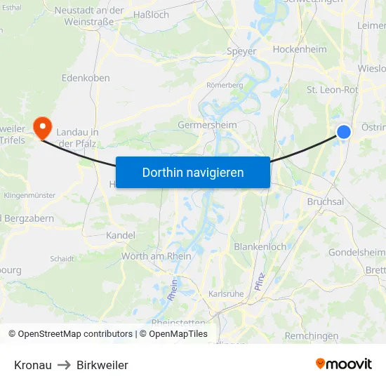 Kronau to Birkweiler map