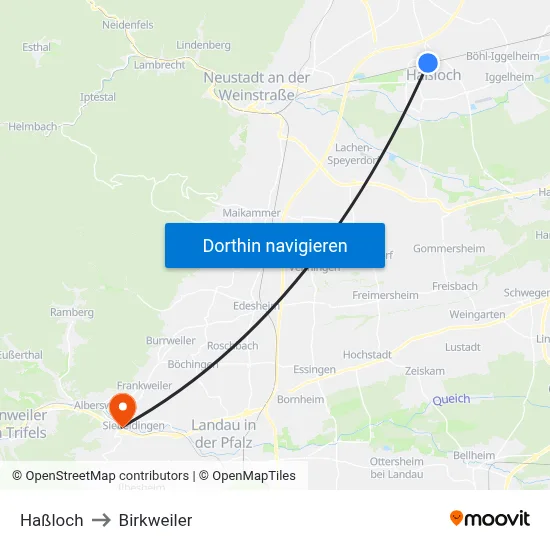 Haßloch to Birkweiler map