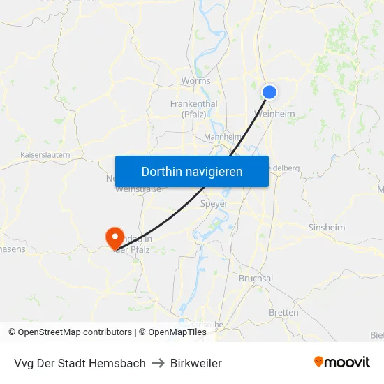 Vvg Der Stadt Hemsbach to Birkweiler map