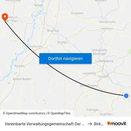Vereinbarte Verwaltungsgemeinschaft Der Stadt Kirchheim Unter Teck to Birkweiler map