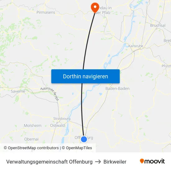 Verwaltungsgemeinschaft Offenburg to Birkweiler map