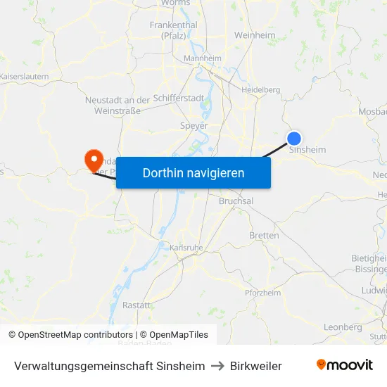 Verwaltungsgemeinschaft Sinsheim to Birkweiler map