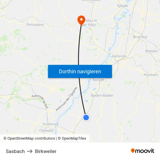 Sasbach to Birkweiler map