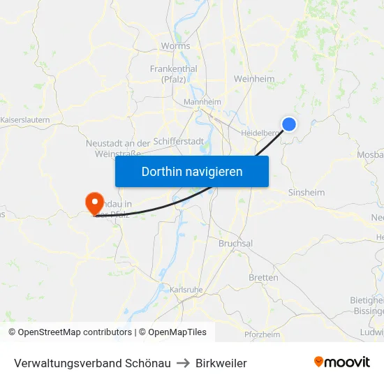 Verwaltungsverband Schönau to Birkweiler map