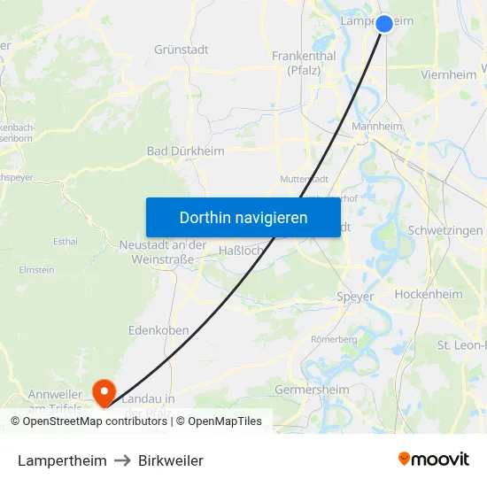 Lampertheim to Birkweiler map