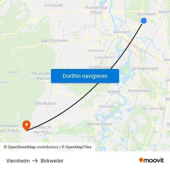 Viernheim to Birkweiler map