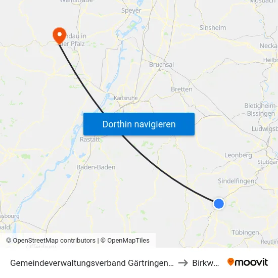 Gemeindeverwaltungsverband Gärtringen/Ehningen to Birkweiler map
