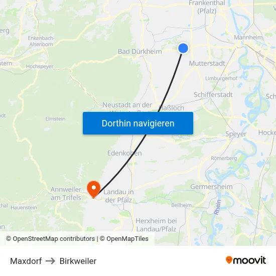 Maxdorf to Birkweiler map
