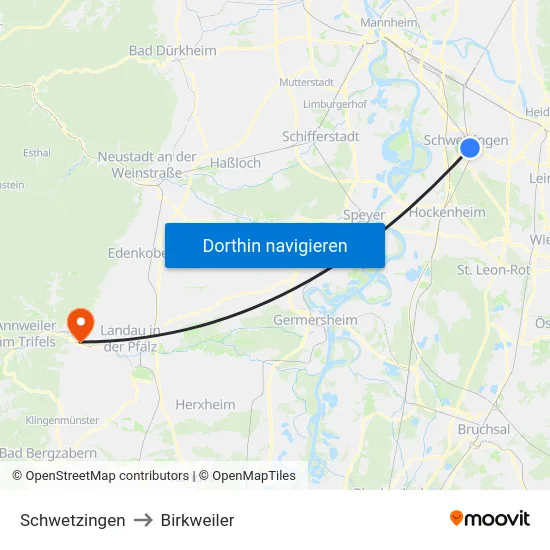 Schwetzingen to Birkweiler map