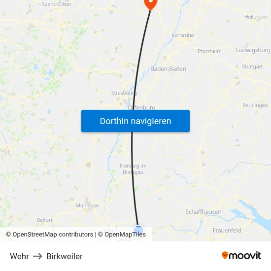 Wehr to Birkweiler map