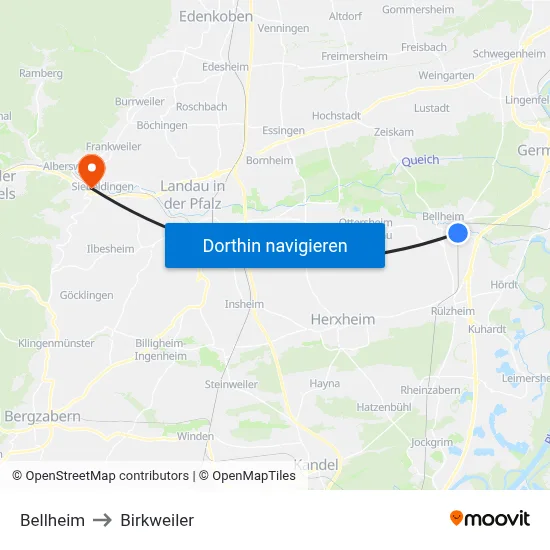 Bellheim to Birkweiler map