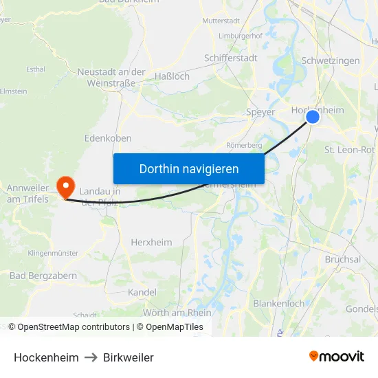 Hockenheim to Birkweiler map