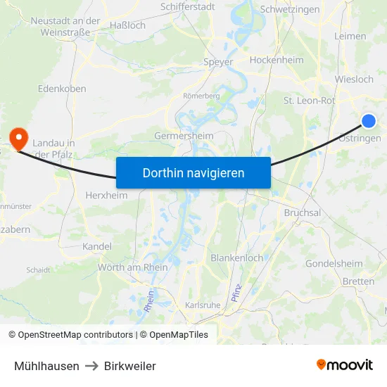 Mühlhausen to Birkweiler map