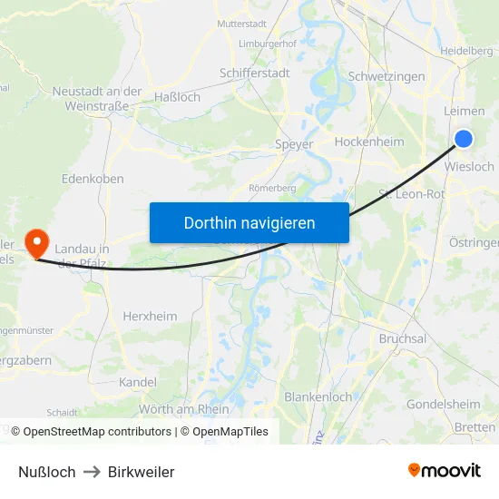 Nußloch to Birkweiler map
