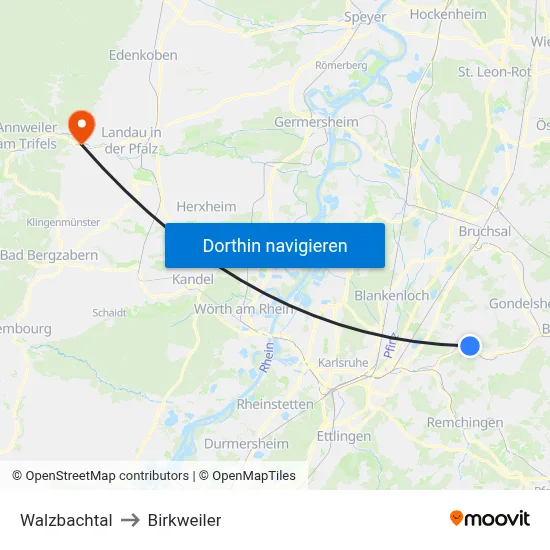 Walzbachtal to Birkweiler map