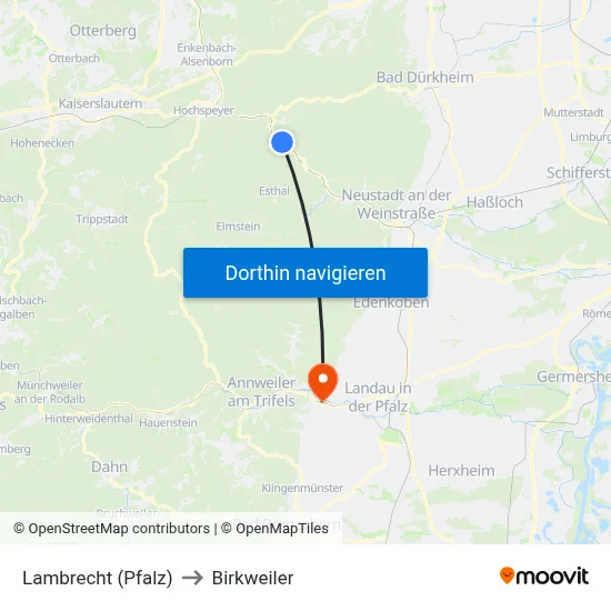 Lambrecht (Pfalz) to Birkweiler map