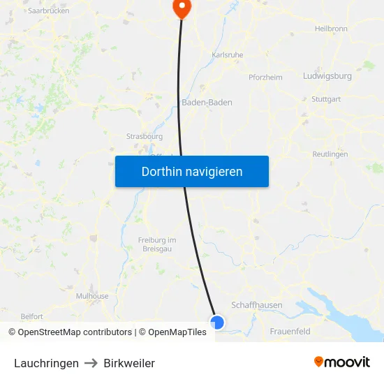 Lauchringen to Birkweiler map