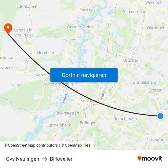 Gvv Neulingen to Birkweiler map
