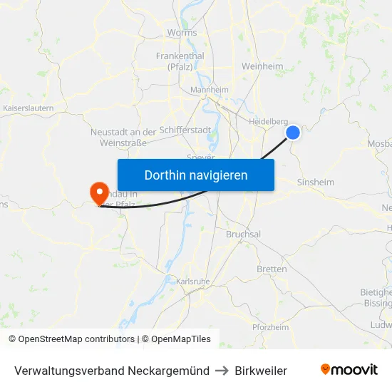 Verwaltungsverband Neckargemünd to Birkweiler map