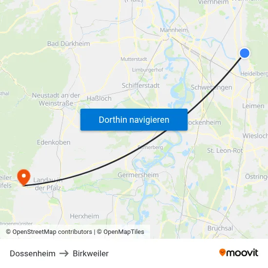 Dossenheim to Birkweiler map