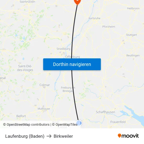 Laufenburg (Baden) to Birkweiler map