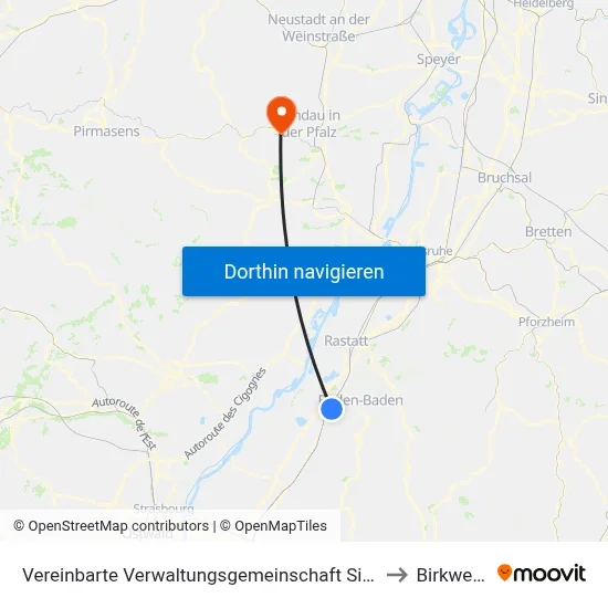 Vereinbarte Verwaltungsgemeinschaft Sinzheim to Birkweiler map