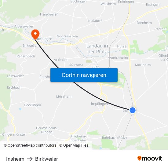 Insheim to Birkweiler map