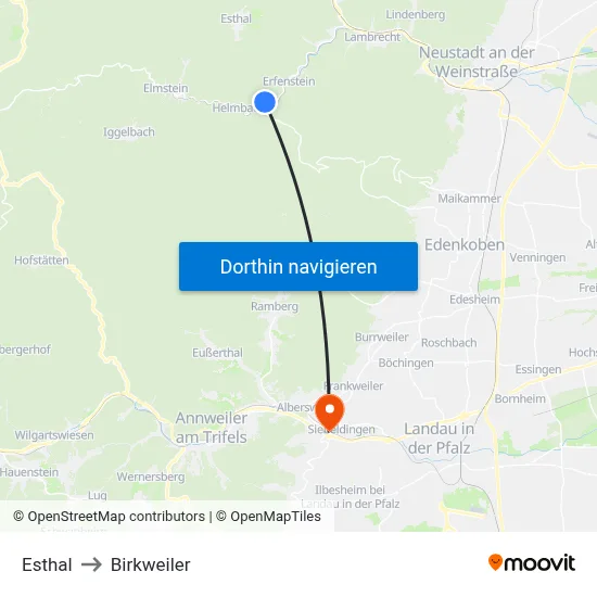 Esthal to Birkweiler map