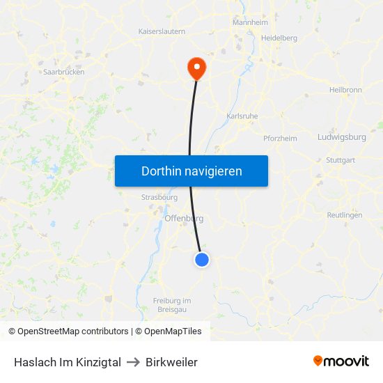 Haslach Im Kinzigtal to Birkweiler map