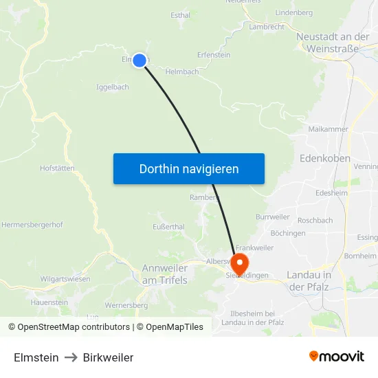 Elmstein to Birkweiler map
