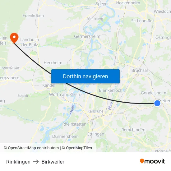 Rinklingen to Birkweiler map