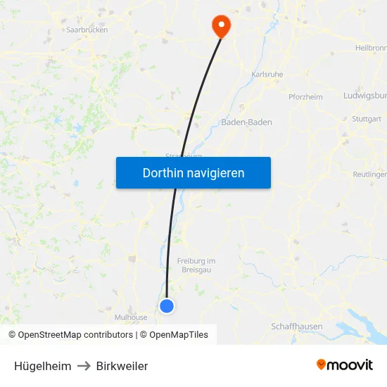 Hügelheim to Birkweiler map