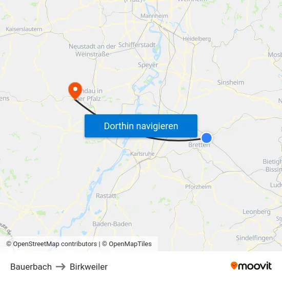 Bauerbach to Birkweiler map
