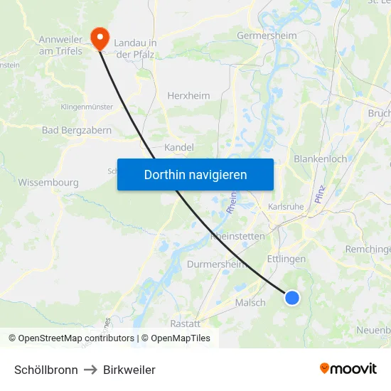 Schöllbronn to Birkweiler map