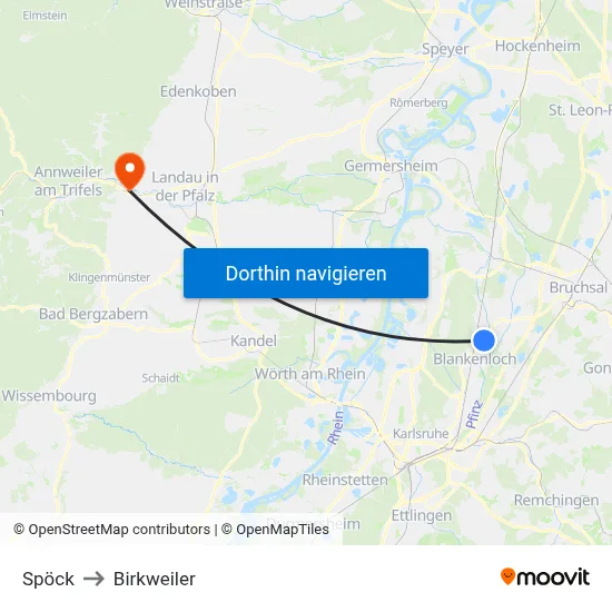 Spöck to Birkweiler map