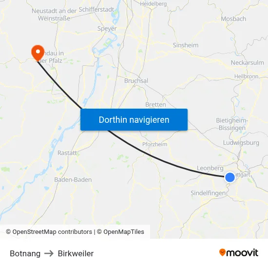 Botnang to Birkweiler map
