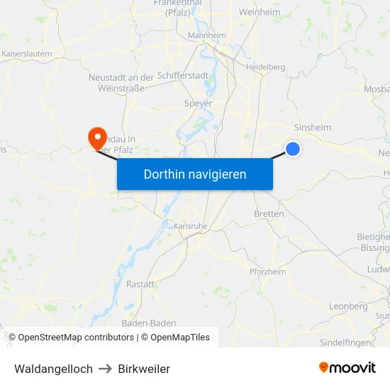 Waldangelloch to Birkweiler map